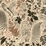 Nature-themed pattern with animals and plants on a beige background