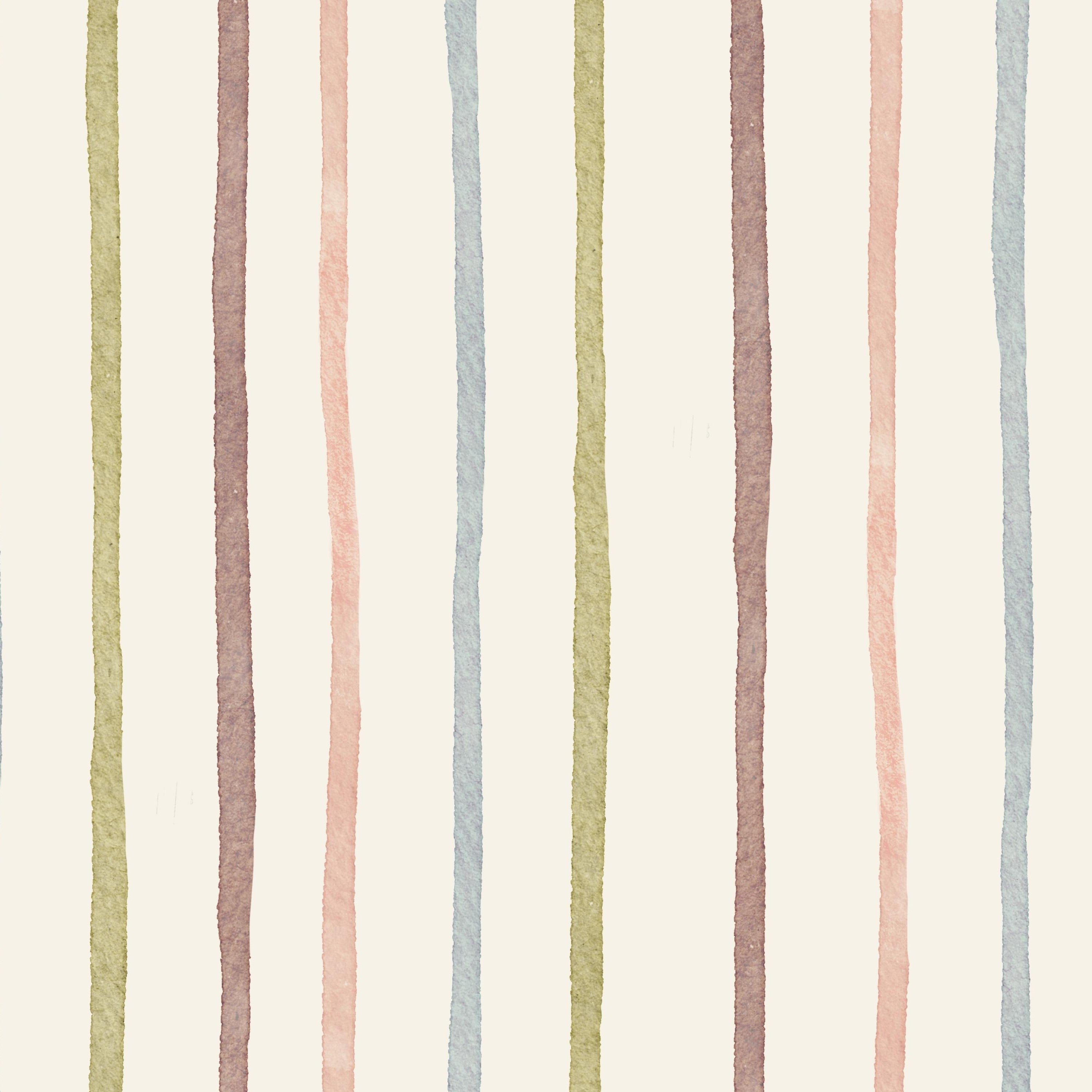 pastel watercolor stripe wallpaper sample with soft vertical blush pink blue sage and mauve lines on warm cream background