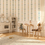 Scandinavian floral stripe decals in a nursery with wooden table, chairs, and soft natural lighting