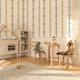 Scandinavian floral stripe decals in a nursery with wooden table, chairs, and soft natural lighting