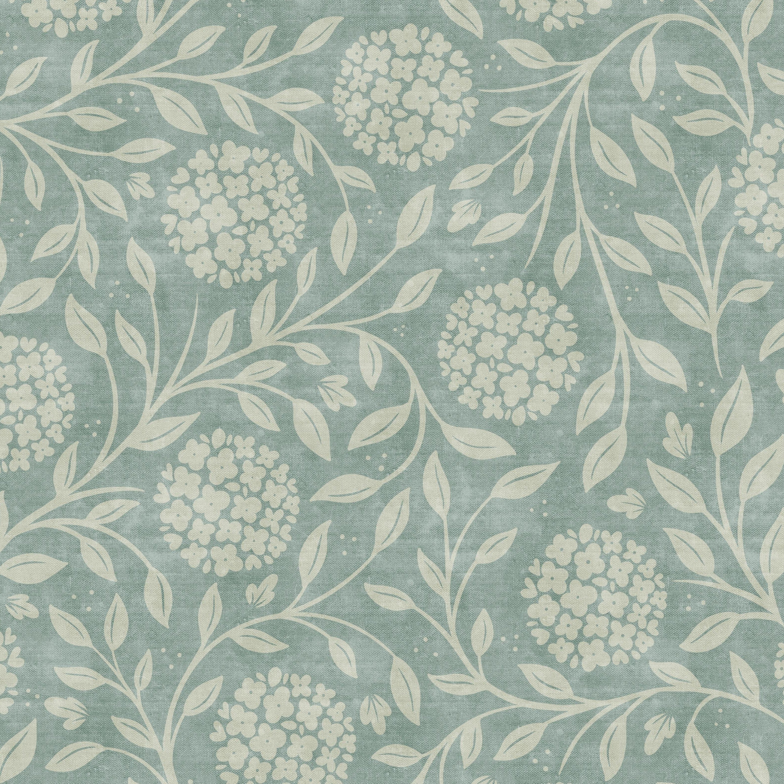Robin Bloom Wallpaper scale view showing vintage floral wallpaper with delicate blossoms and trailing leaves