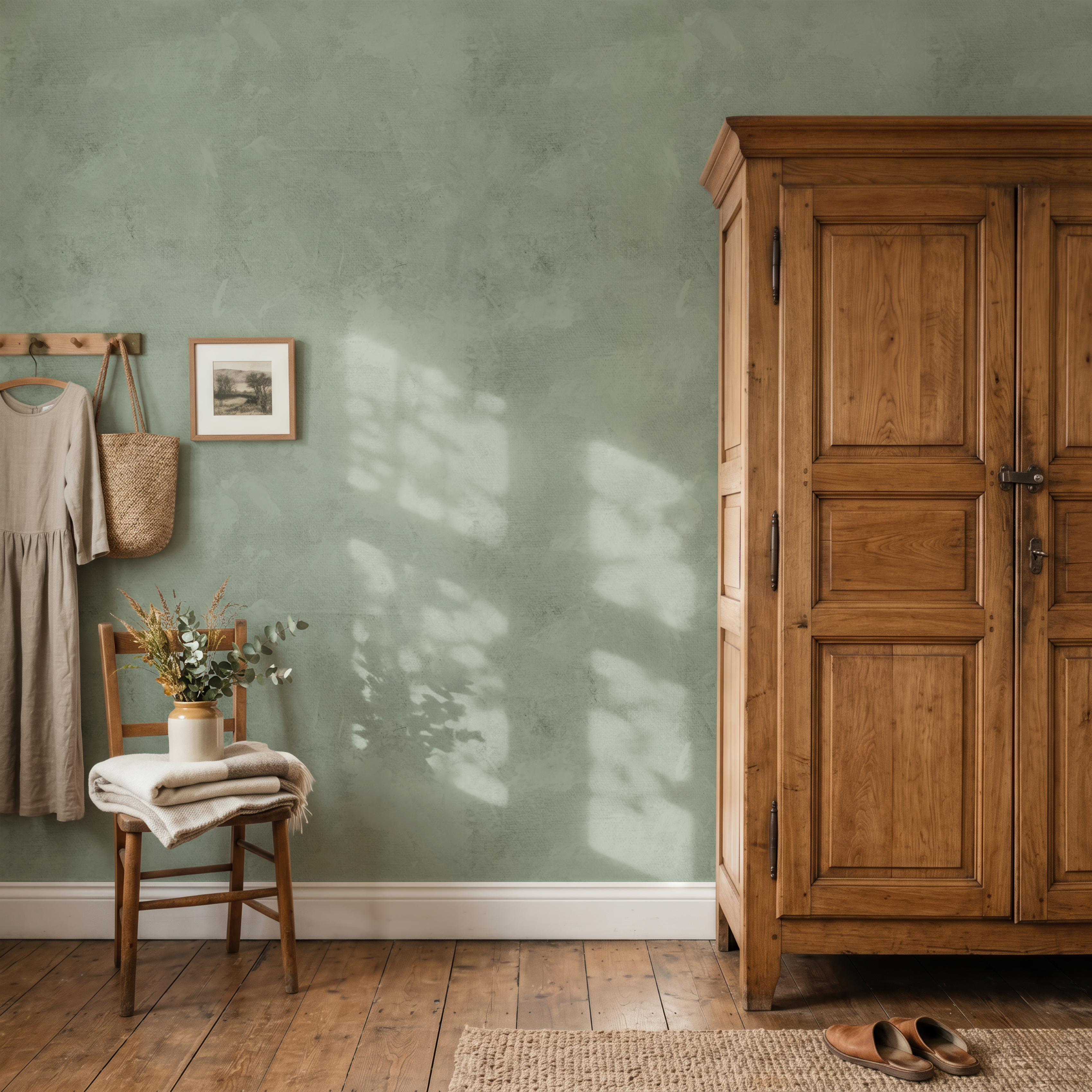Sage Green Limewash Peel and Stick Wallpaper