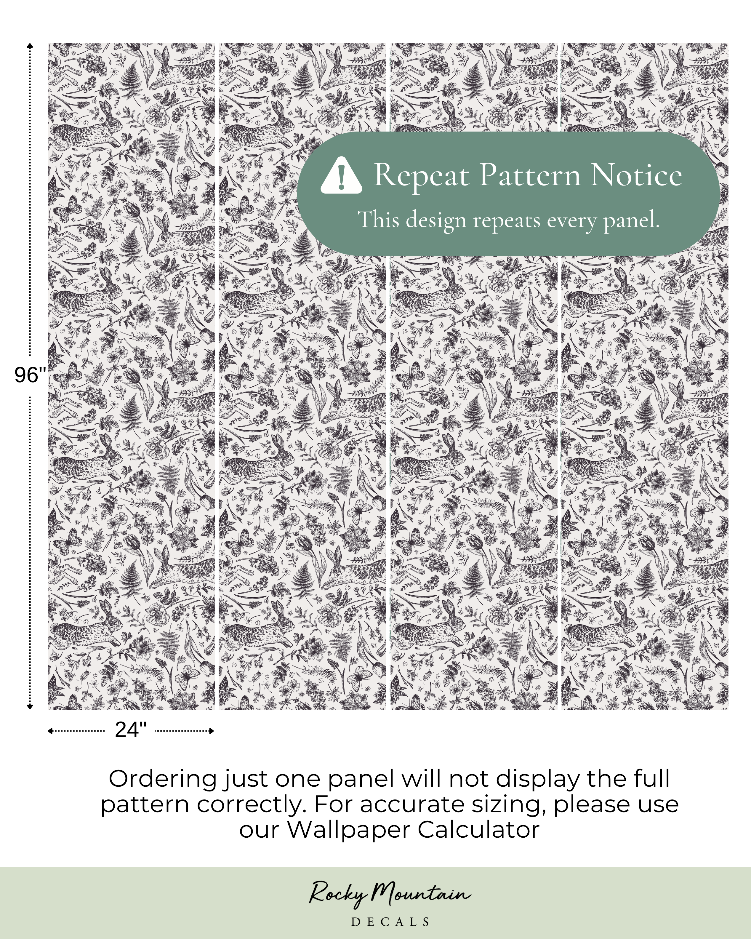 Rabbits, Tulips and Butterflies Removable Peel and Stick Wallpaper