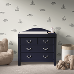 Boat decals on full nursery wall with sailboats and yachts,minimalist nautical wall decals for kids’ bedroom or coastal lake house.