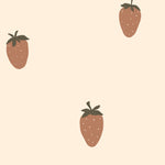 Strawberry wallpaper pattern on a light cream background with scattered hand-drawn strawberries