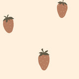 Strawberry wallpaper pattern on a light cream background with scattered hand-drawn strawberries