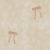 Exclusive Seamless wallpaper design showcasing a repeating pattern of delicate cream bows and floral motifs on a soft beige background, creating a gentle and inviting aesthetic.