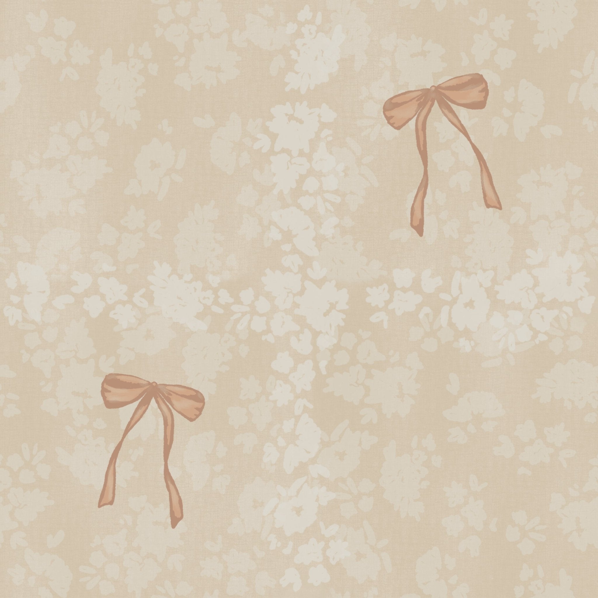 Exclusive Seamless wallpaper design showcasing a repeating pattern of delicate cream bows and floral motifs on a soft beige background, creating a gentle and inviting aesthetic.
