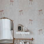 Beautifully styled pink bow wallpaper with vintage pink accents.