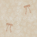 Exclusive Seamless wallpaper design showcasing a repeating pattern of delicate cream bows and floral motifs on a soft beige background, creating a gentle and inviting aesthetic.