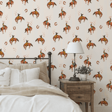 Bucking Bronco cowboy wallpaper sample with vintage western design for home decor