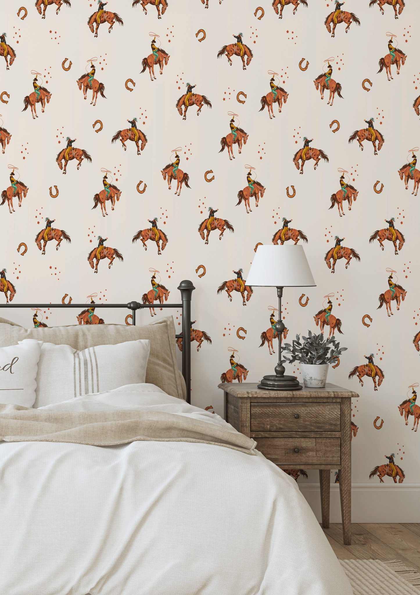 Bucking Bronco cowboy wallpaper sample with vintage western design for home decor