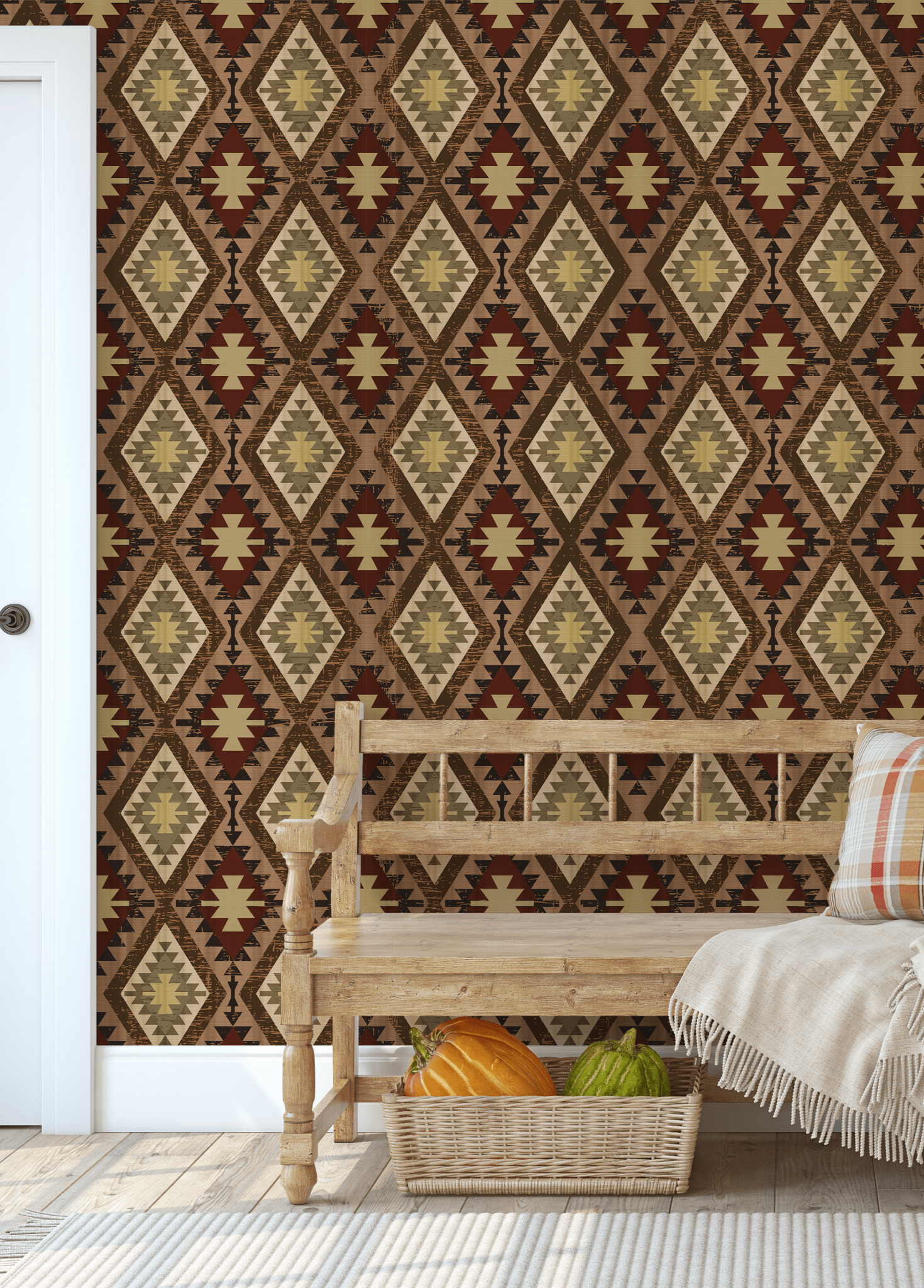 Southwestern Cattleman’s Quilt wallpaper in a warm entry way