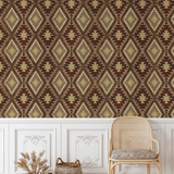 Rustic cattleman quilt wallpaper in vintage-inspired living space.