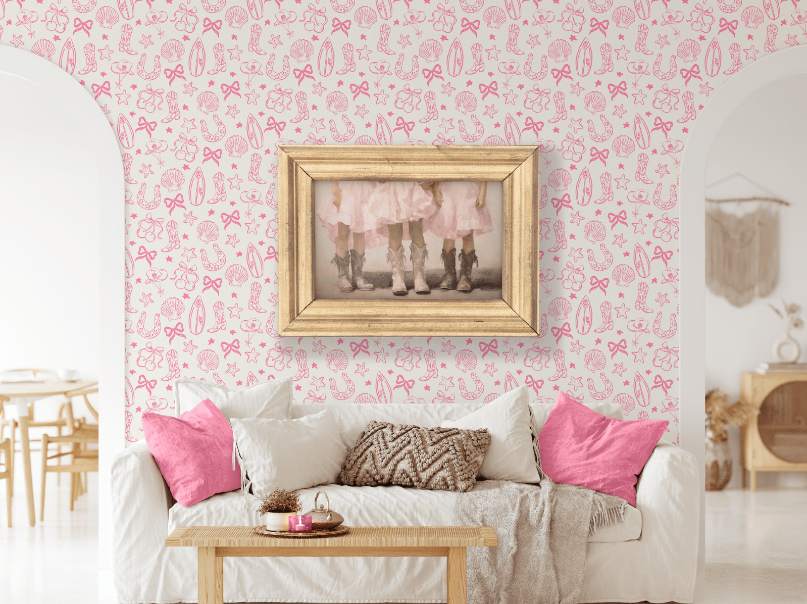 Coastal Cowgirl Aesthetic, Pink Wallpaper, Removable Wallpapers, Best Peel and Stick Wallpaper