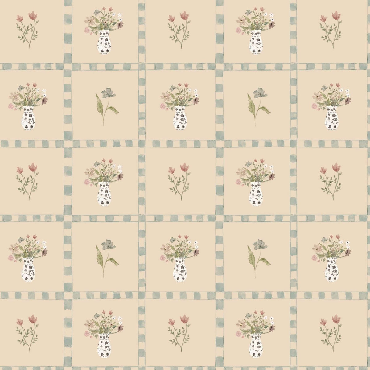 Cottagecore Wallpaper | Floral Vintage Tiles, Cozy Cottage Wallpaper