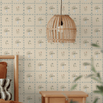 Cozy cottage-style bedroom featuring floral cottagecore wallpaper, soft lighting, and natural wooden elements for a warm, earthy aesthetic