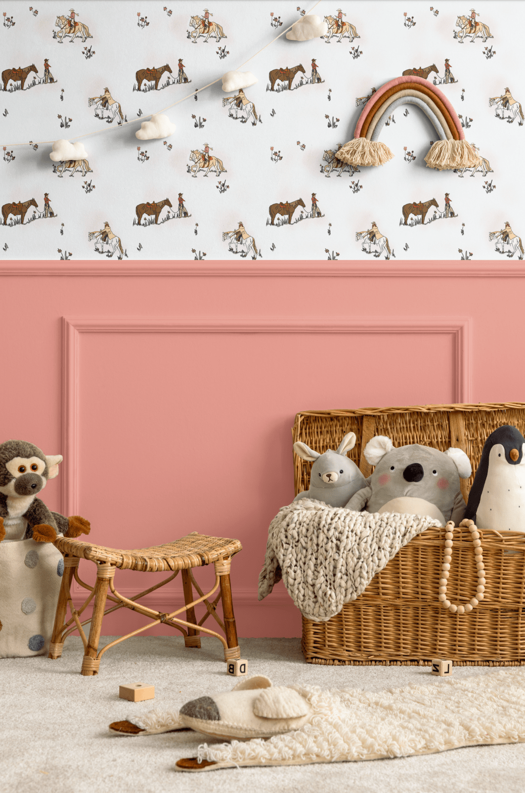 western cow girl wallpaper for wall, pink baby nursery