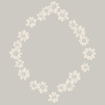 Close-up of the Daisy Chain wallpaper pattern, featuring a soft sage green background with delicate daisy flowers arranged in a charming circular design