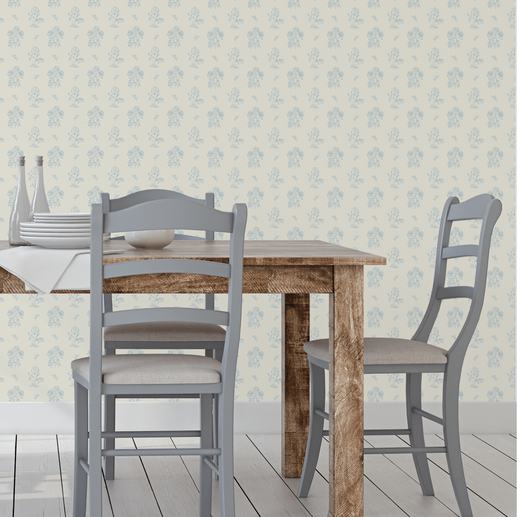 duck egg blue wallpaper with block print surface pattern for living room