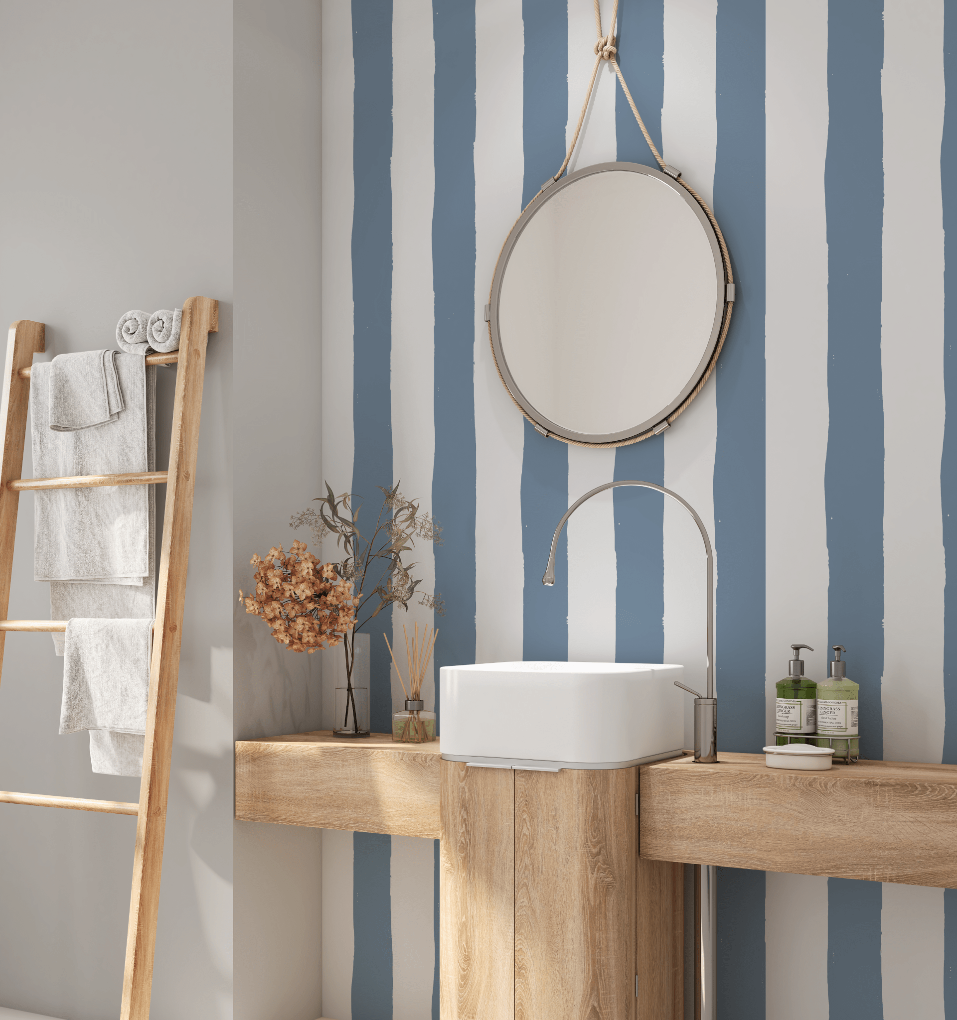Eclectic Blue Stripe Wallpaper