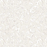 A close-up view of a beige wallpaper with a delicate floral pattern in white and light grey. The design features intricate flowers and leaves, creating a soft, elegant, and vintage-inspired look.