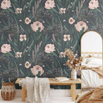 forest wallpaper in custom colors blush pink and sage green