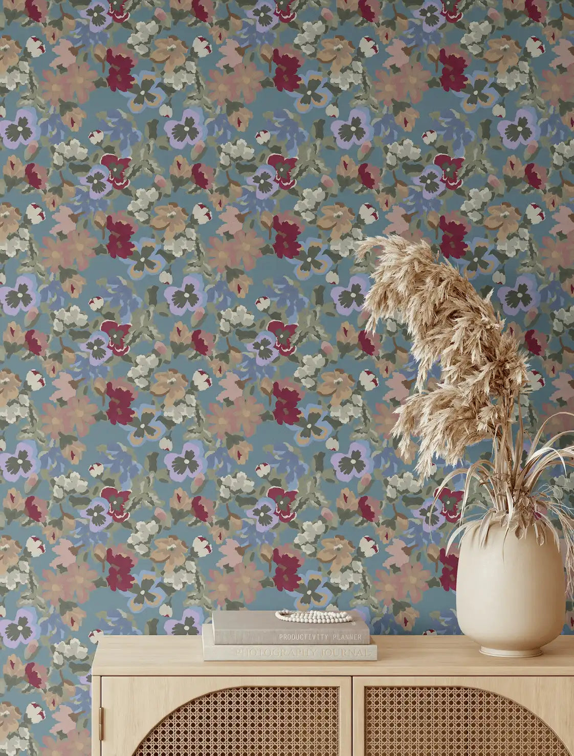 Grandma's Garden Wallpaper, Blue Wallpaper, Easy Hang Wallpaper, Removable Wallpaper, Best Peel and Stick Wallpaper, Best Wallpaper