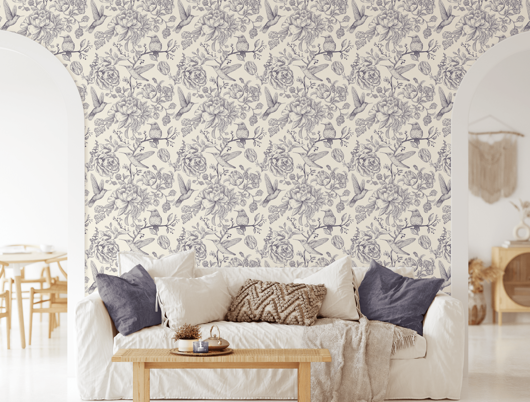 Living Room Wallpaper, Wallpaper with Bird, Removable, Self-Adhesive, Peel and Stick, Birds and Flowers