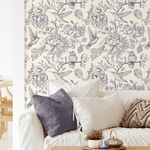 Hummingbird Garden Wallpaper, Wallpaper with Bird, Removable, Self-Adhesive, Peel and Stick, Birds and Flowers, Blue, Wallpaper