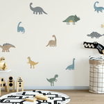 Kids' room decorated with vibrant dinosaur wall stickers, creating a fun and adventurous space for playtime and learning