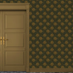 block print wallpaper with green door