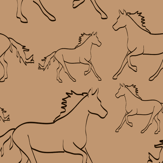 Close-up view of Racing Pony wallpaper featuring hand-drawn galloping horse pattern.
