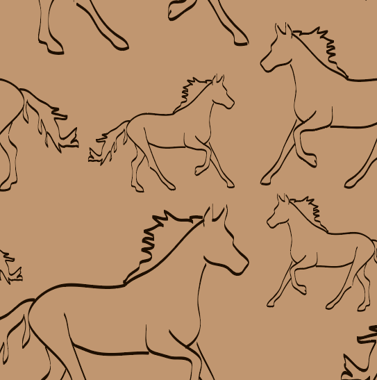 Close-up view of Racing Pony wallpaper featuring hand-drawn galloping horse pattern.
