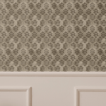 traditional pattern wallpaper above painted wall treatment in house interior