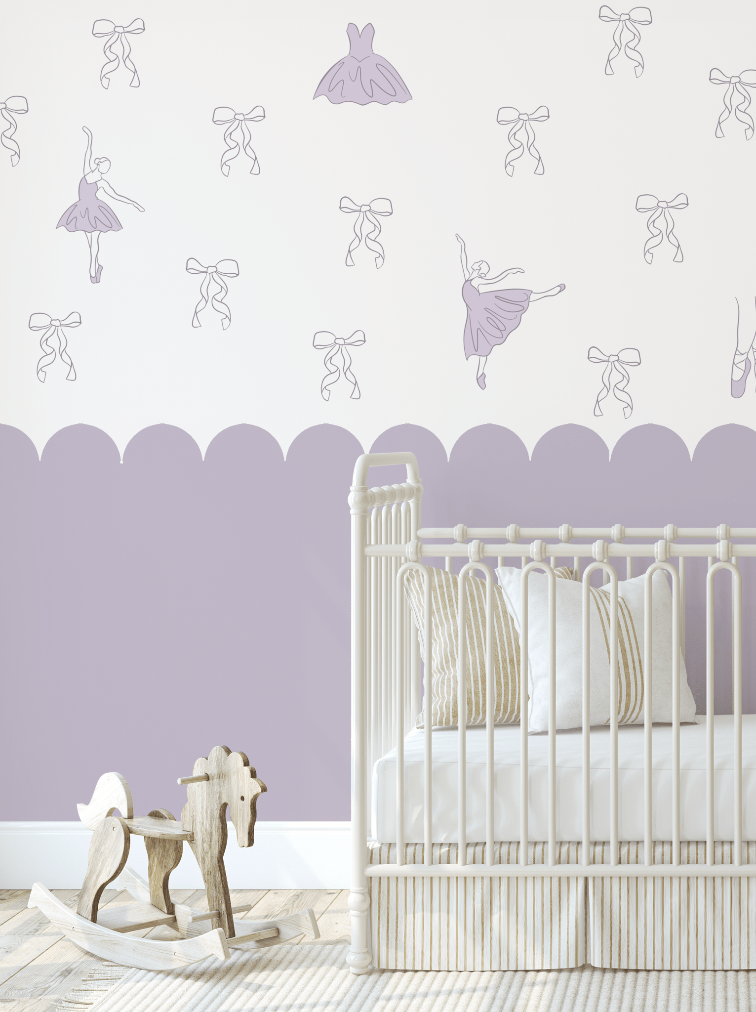 Ballerina wall decals with outline design for girls rooms, including ballet shoes and bow decals.