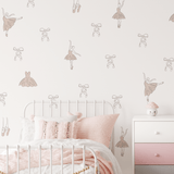 Set of outline ballerina wall stickers arranged on a light-colored wall for a graceful decor.