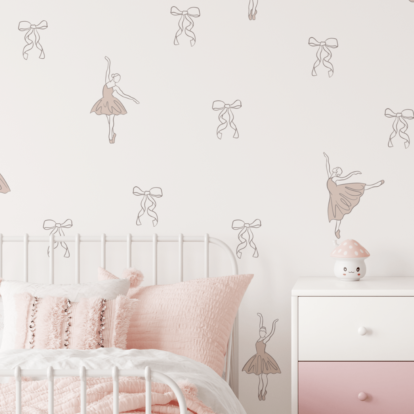 Outline ballerina decals for a minimalistic and charming ballet-themed bedroom.