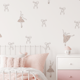 Outline ballerina decals for a minimalistic and charming ballet-themed bedroom.