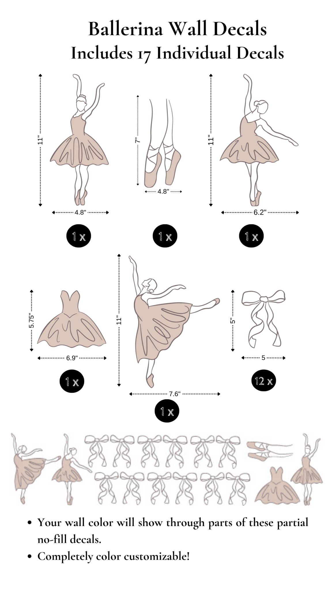Simple Ballerina Decals (Peel and Stick Decals)
