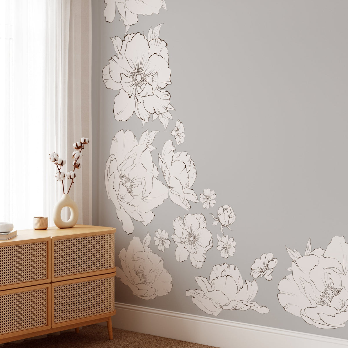 Simple Delcals Simple Black and White Flower Decals