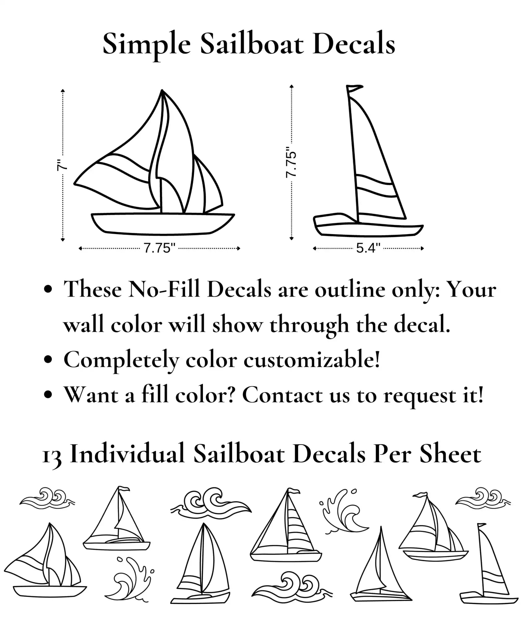 Simple Sailboat Decals (Peel and Stick Decals)