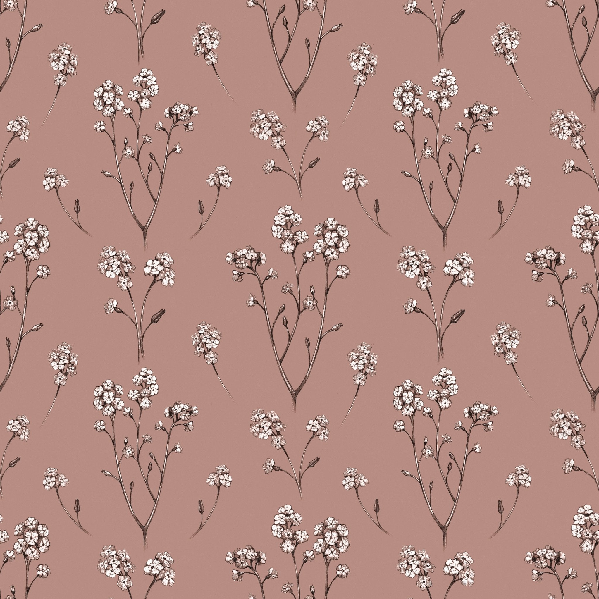 A close-up of the terracotta thornhill boho floral wallpaper sample showcasing its intricate design.