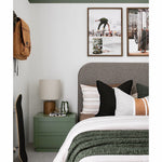 modern bedroom decor with green thick and thin stripe wall decals for a chic, minimalistic touch.
