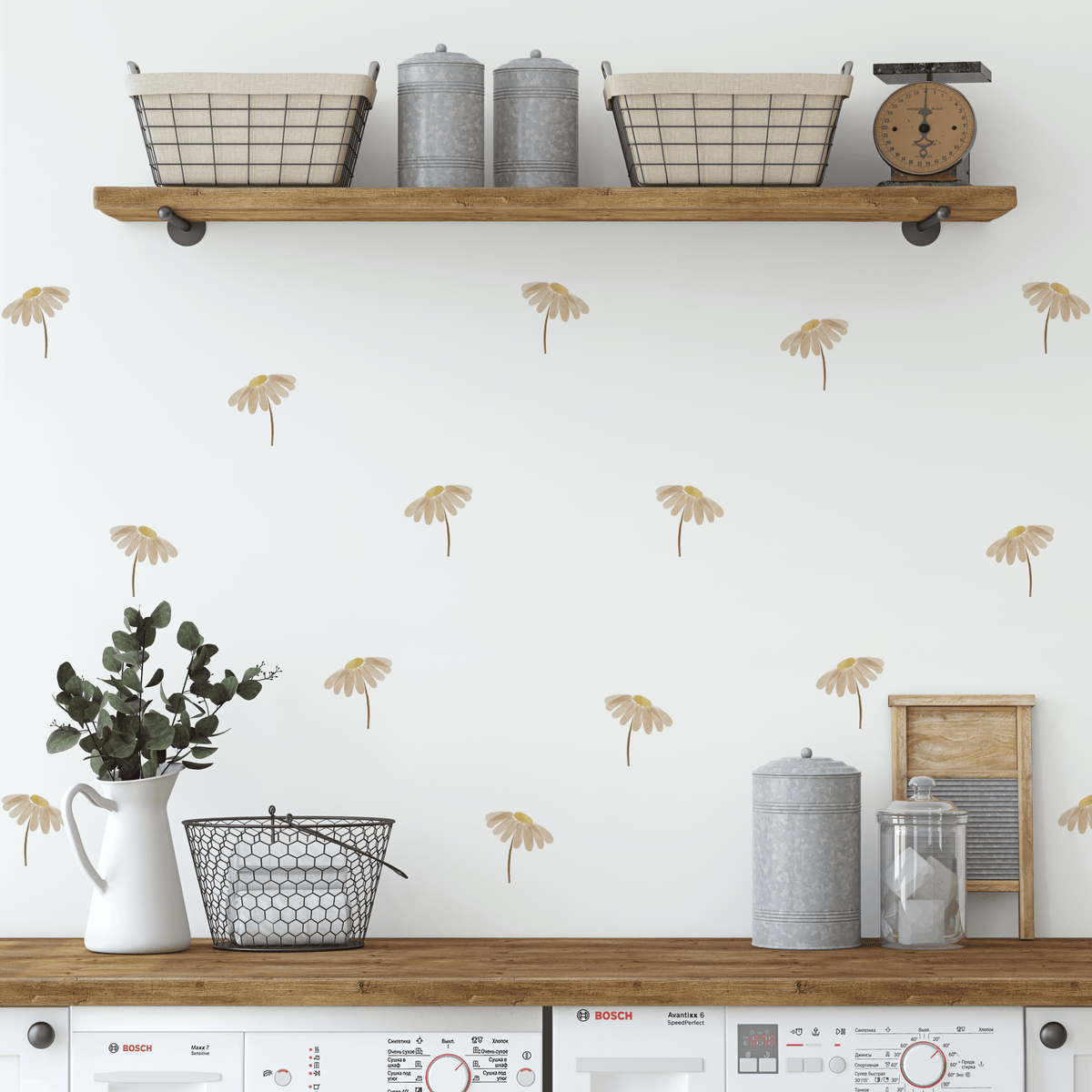 Golden Meadow Tiny Floral Wall Stickers (Peel and Stick Decals)