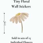 Single Tiny Floral Daisy Wall Sticker, labeled 7.25 inches, part of a set of 15 decals