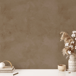 Close-up view of realistic plaster texture on Brown Tuscany Limewash Wallpaper