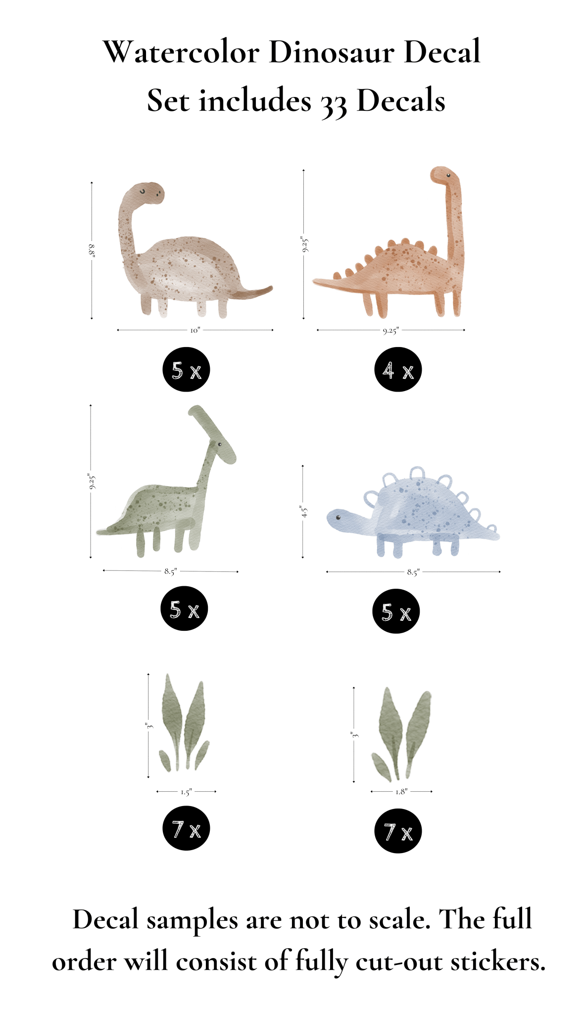Watercolor Dinosaur Wall Stickers