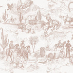 Close-up of cowboy and ranch scenes on Western Toile wallpaper