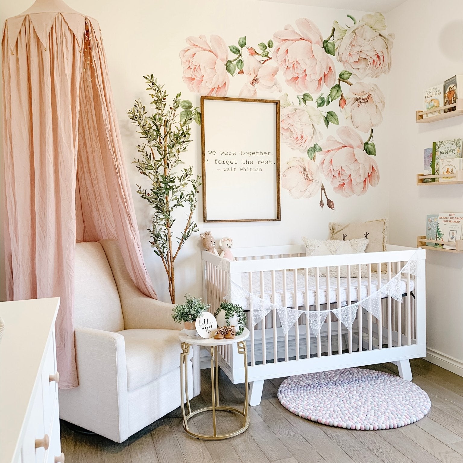 Blush Nursery with wall decal flowers for baby girl, Floral wall decals, floral wall decal, floral decals, floral decals